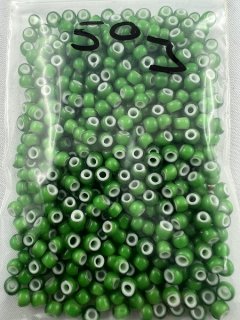2-1 Glasperlen rocaill. transparent dunkelgrn 3mm 50g Beutel